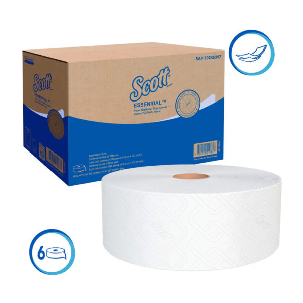 PAPEL HIGIENICO SCOTT ESSENTIAL JRT D.HOJA 6X320M CENTER PULL KCP
